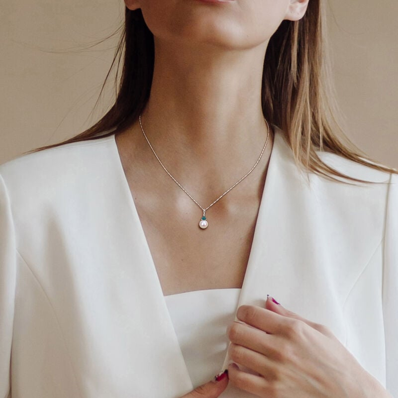 Created Alexandrite & Freshwater Cultured Pearl Necklace in 10k White Gold image number null