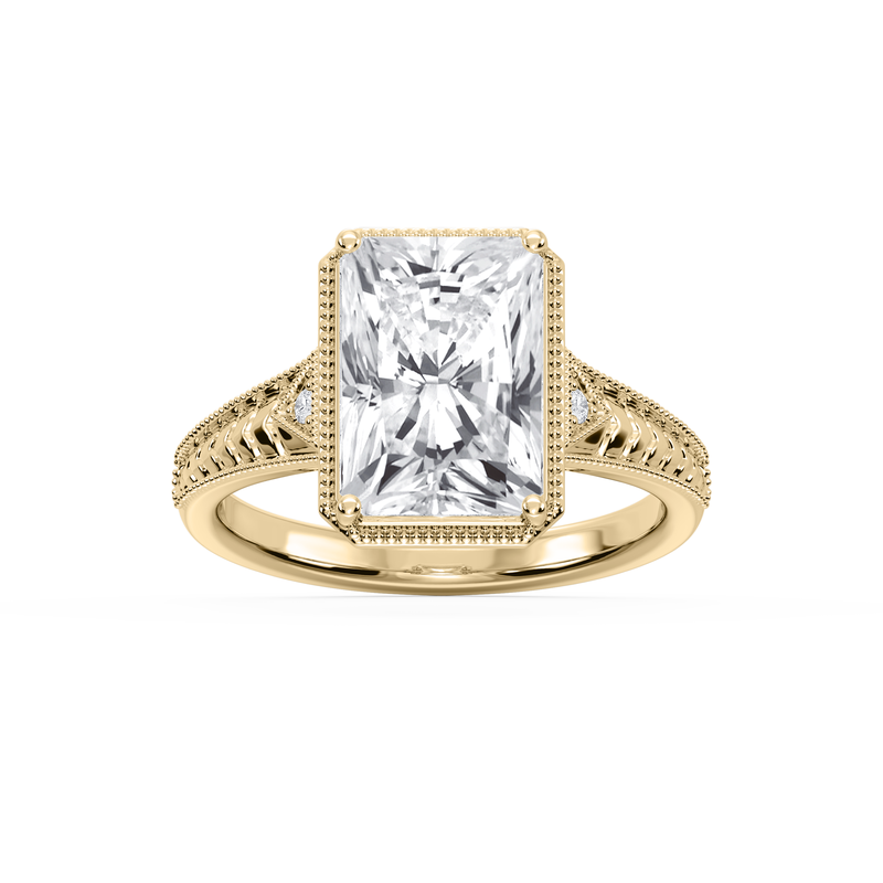 Radiant Lab Grown Diamond 4ctw. Vintage Milgrain Engagement Ring in 14k Yellow Gold image number null