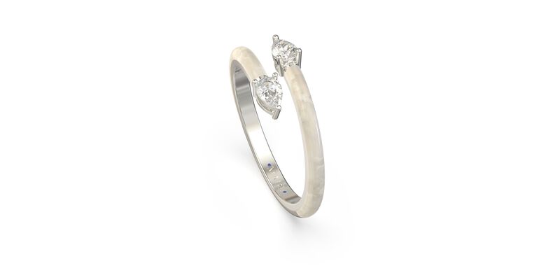 Pear-Shaped Lab Grown Diamond White Ceramic Wrap Around Ring in Sterling Silver image number null