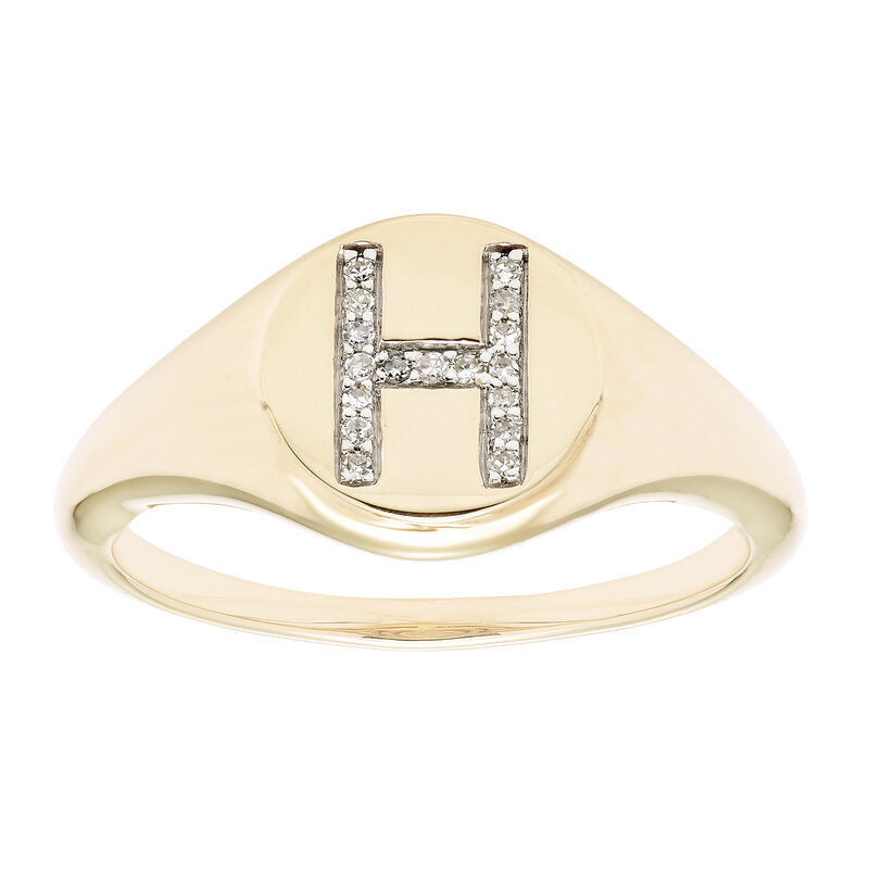Diamond Initial H Signet Ring in 14k Yellow Gold image number null