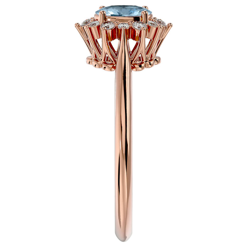 Oval-Cut Aquamarine & Diamond Halo Ring in 14k Rose Gold image number null