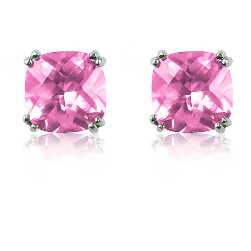 Created Pink Sapphire Cushion-Cut Stud Earrings in Sterling Silver image number null