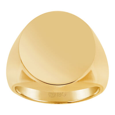 Oval Satin Top Signet Ring 18x18mm in 10k Yellow Gold
