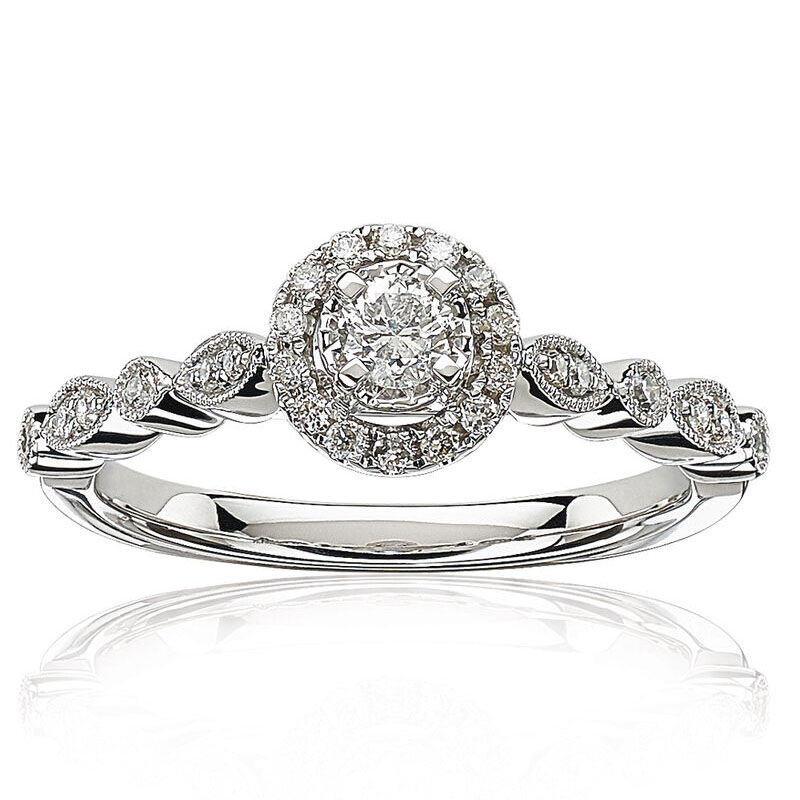 Everly. Diamond 3/8ctw. Round Halo Engagement Ring with Pinched Diamond Shank  image number null