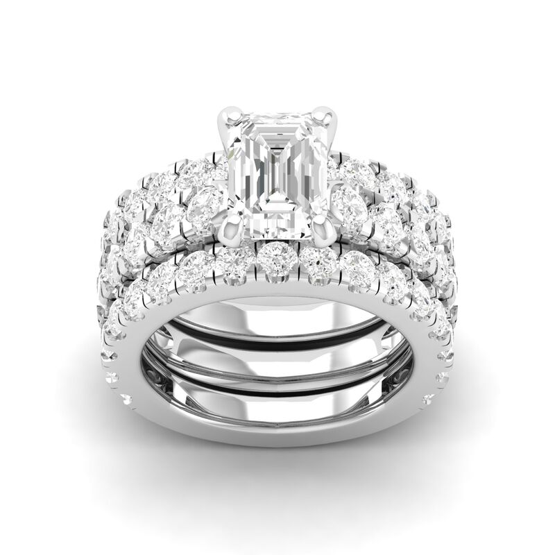 Emerald Lab Grown Diamond 5ctw. Three Ring Engagement Set in 14k White Gold image number null