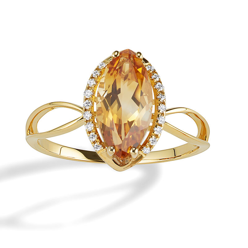 JK Crown® Marquise Citrine & Diamond Ring in 14k Yellow Gold image number null