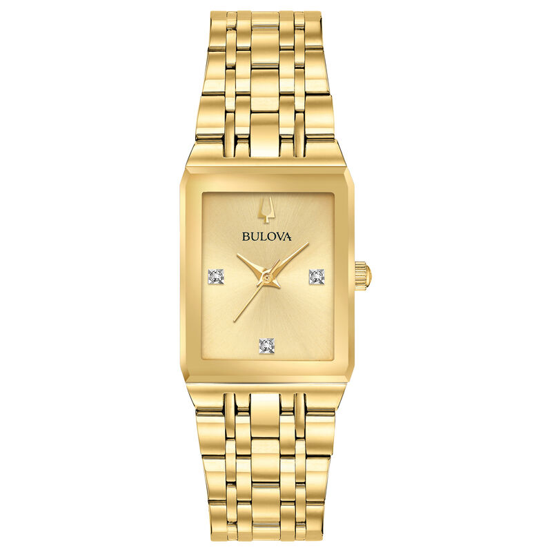 Bulova Ladies' Gold Tone Champagne Dial Stainless Steel Watch 97P140 image number null