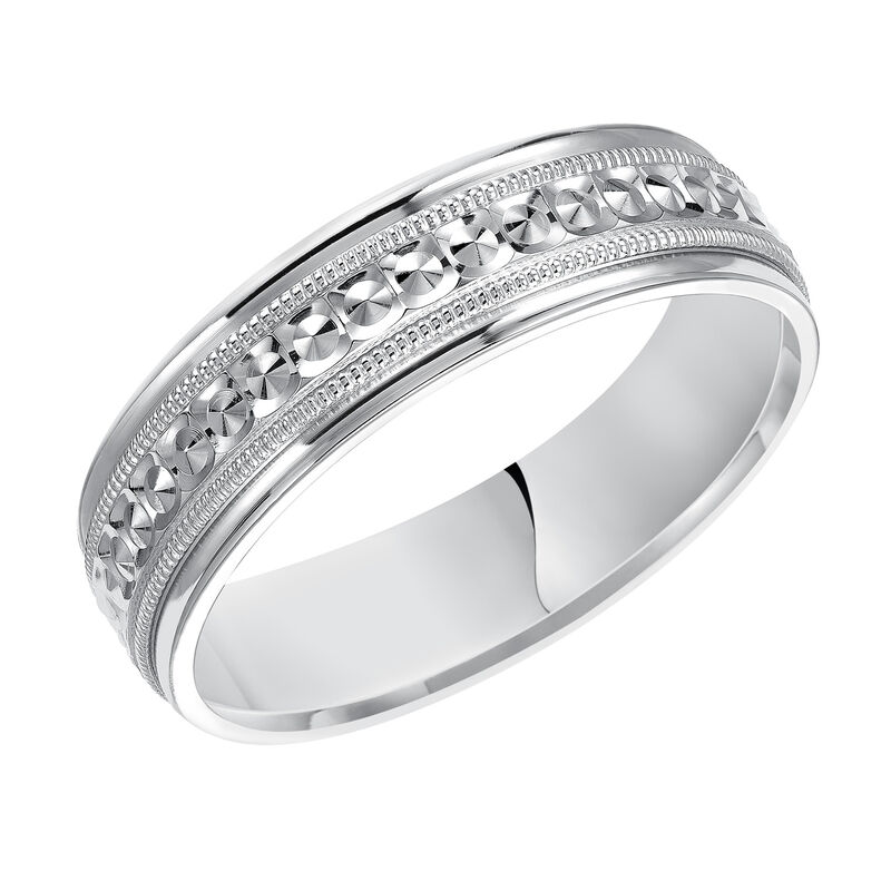 Men's Bright Finish Detail Wedding Band in 14k White Gold image number null