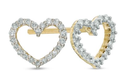 Brilliant-Cut 1/10ctw. Diamond Heart Stud Earrings in 10k Yellow Gold