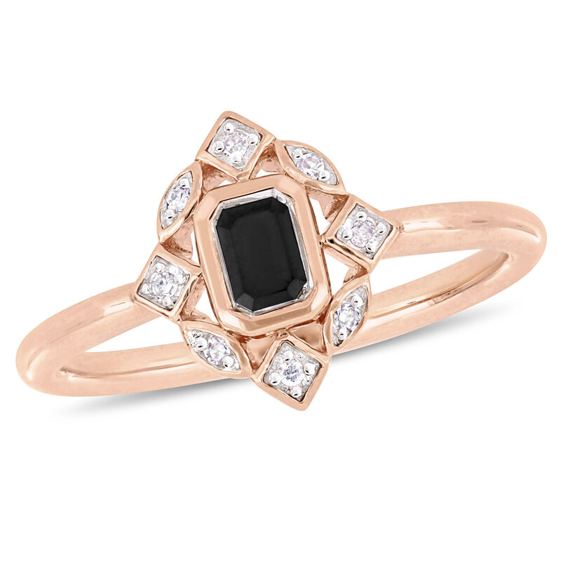 Everly Black Emerald-Cut & White Diamond Fashion Ring in 10k Rose Gold image number null