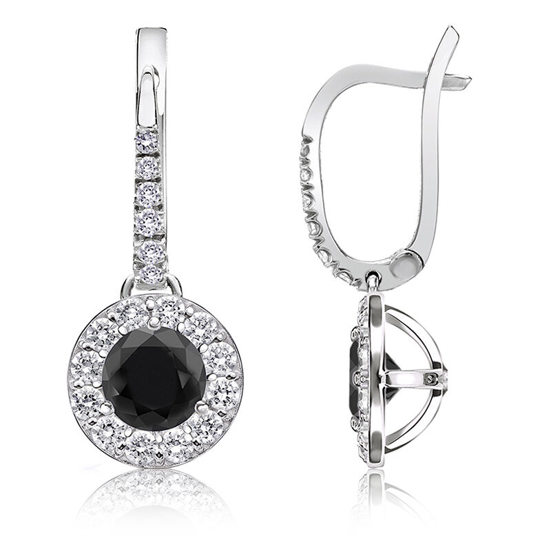 Black Diamond Halo 2ct. Drop Earrings in 14k White Gold image number null