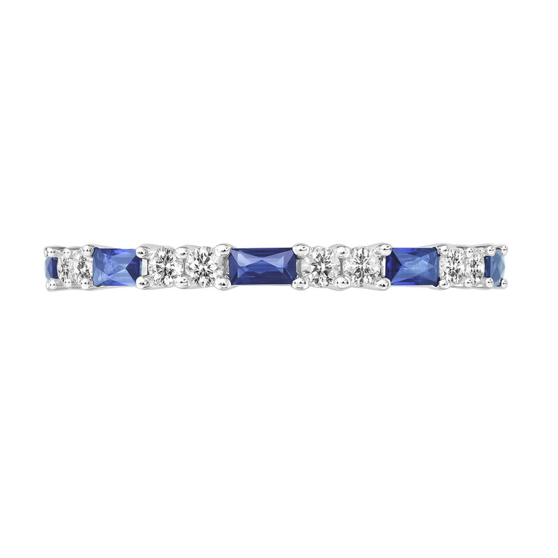 Baguette-Cut Sapphire & Diamond Band in 10k White Gold image number null