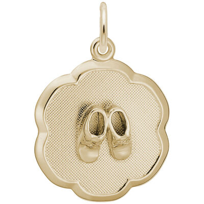 Baby Shoe Disc Charm in Gold Plated Sterling Silver