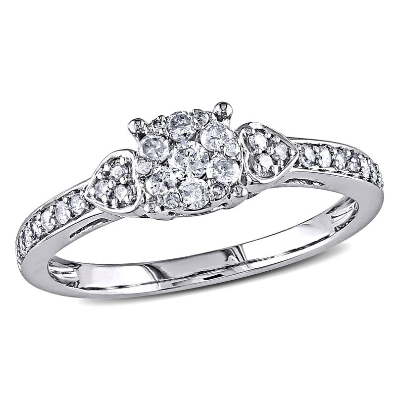 Brilliant-Cut 1/3ctw Cluster Engagement Ring in 10k White Gold image number null