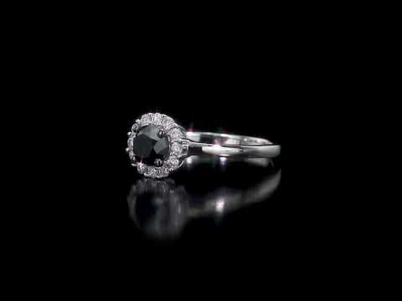 Round Black & White Diamond Halo 1ctw. Engagement Ring in 10k White Gold image number null