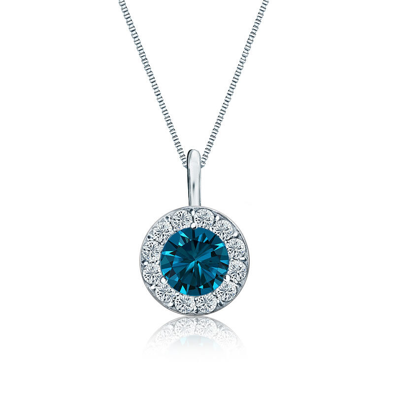 Blue & White Diamond Halo 3/4ct. Pendant in 14k White Gold image number null