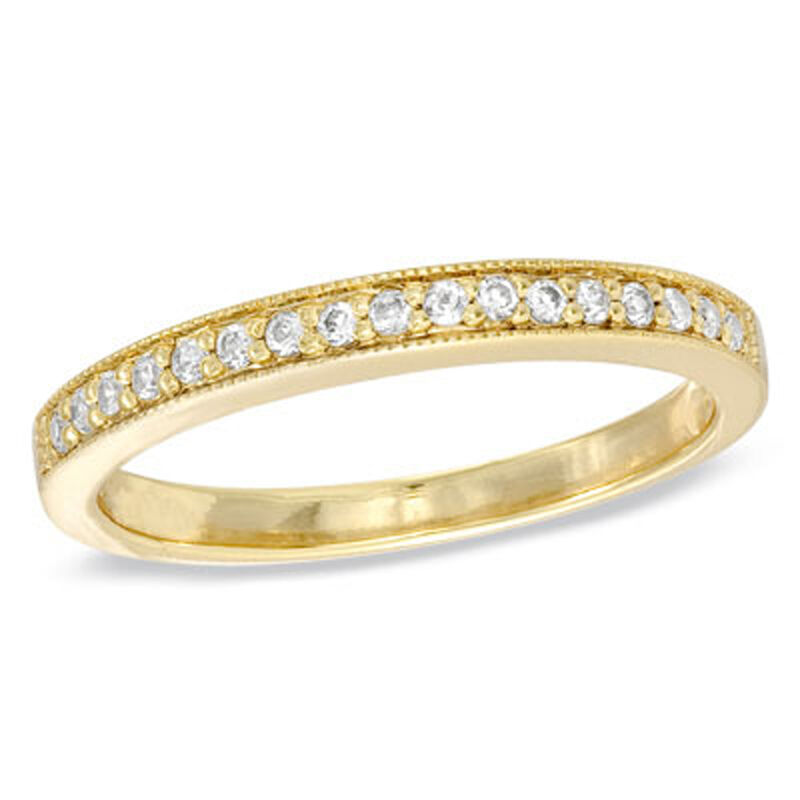 Ladies 10k Yellow Gold milgrain finished .20ct tw diamond band image number null