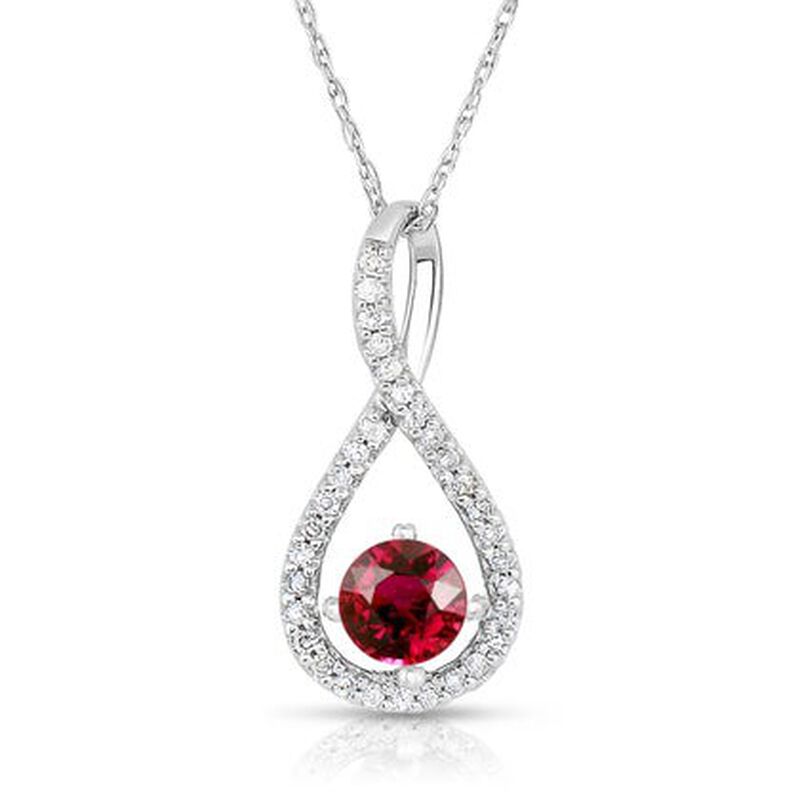 Ruby & Diamond Infinity Drop Pendant in 10k White Gold image number null