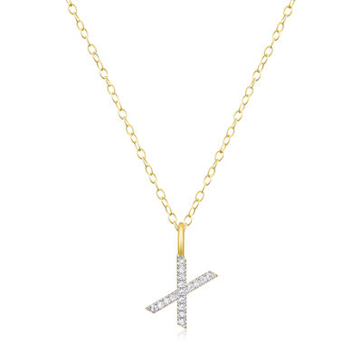 Lab Grown Diamond Letter X Initial Pendant Necklace in 14k Yellow Gold Plated Sterling Silver