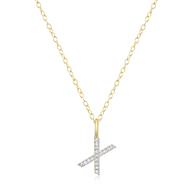 Lab Grown Diamond Letter X Initial Pendant Necklace in 14k Yellow Gold Plated Sterling Silver image number null