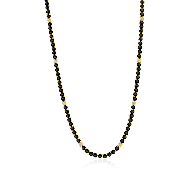 5mm Onyx/Micro Pave Cubic Zirconia 17" Tennis Necklace in Gold Plated Sterling Silver image number null