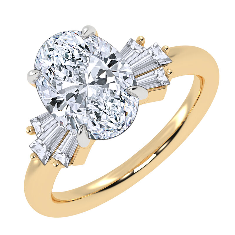 Oval-Cut Lab Grown 2 3/8ctw. Diamond With Baguette-Cut Diamond Accents Engagement Ring in 14k Yellow Gold image number null