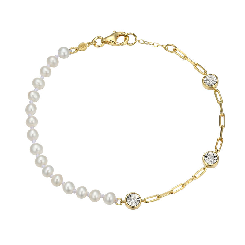 White Shell Pearl & Lab Grown Diamond Bracelet in Gold Plated Sterling Silver image number null