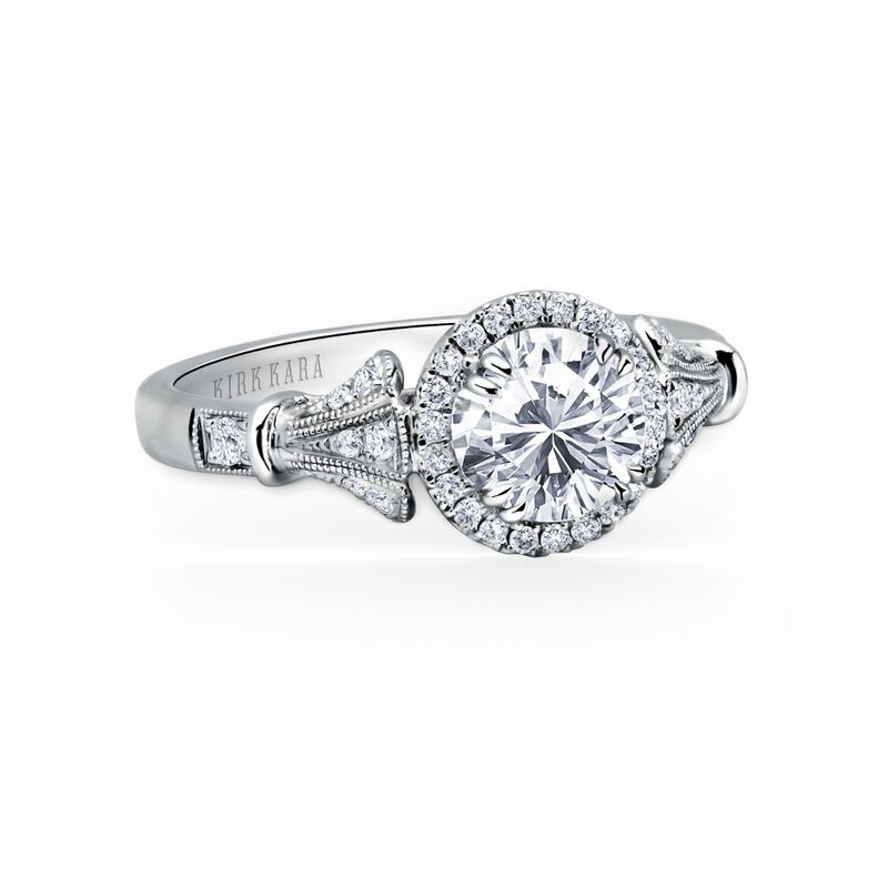 Round-Cut Diamond Halo Art Deco Engagement Semi-Mount in 18k White Gold K195R65R image number null