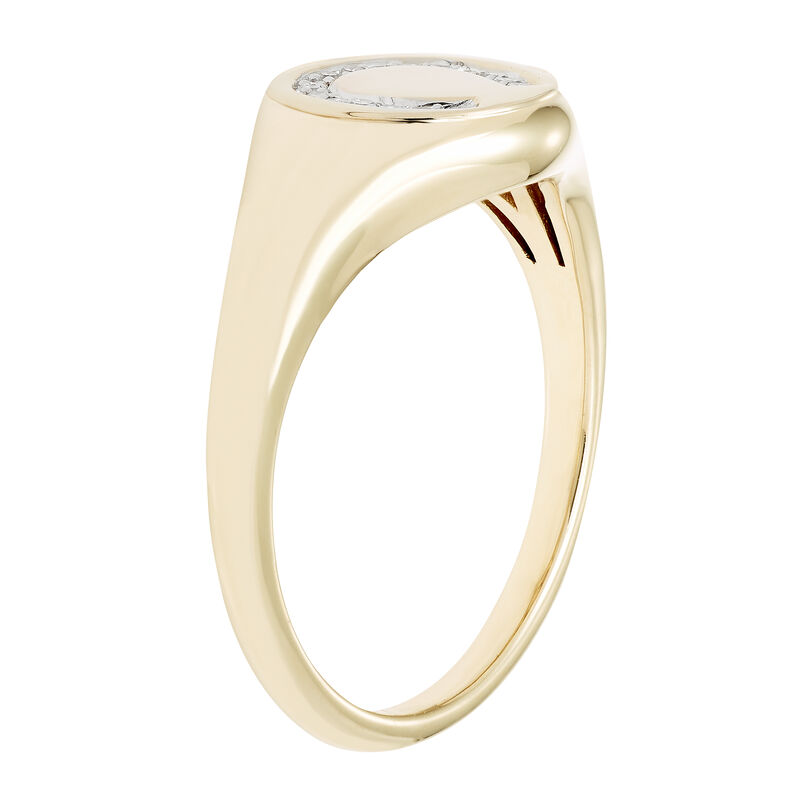 Diamond Horseshoe Signet Ring  in 14k Yellow Gold image number null