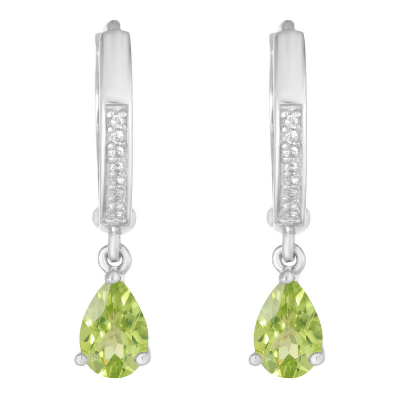 Pear Shaped Peridot & White Topaz Drop Earrings in Sterling Silver image number null