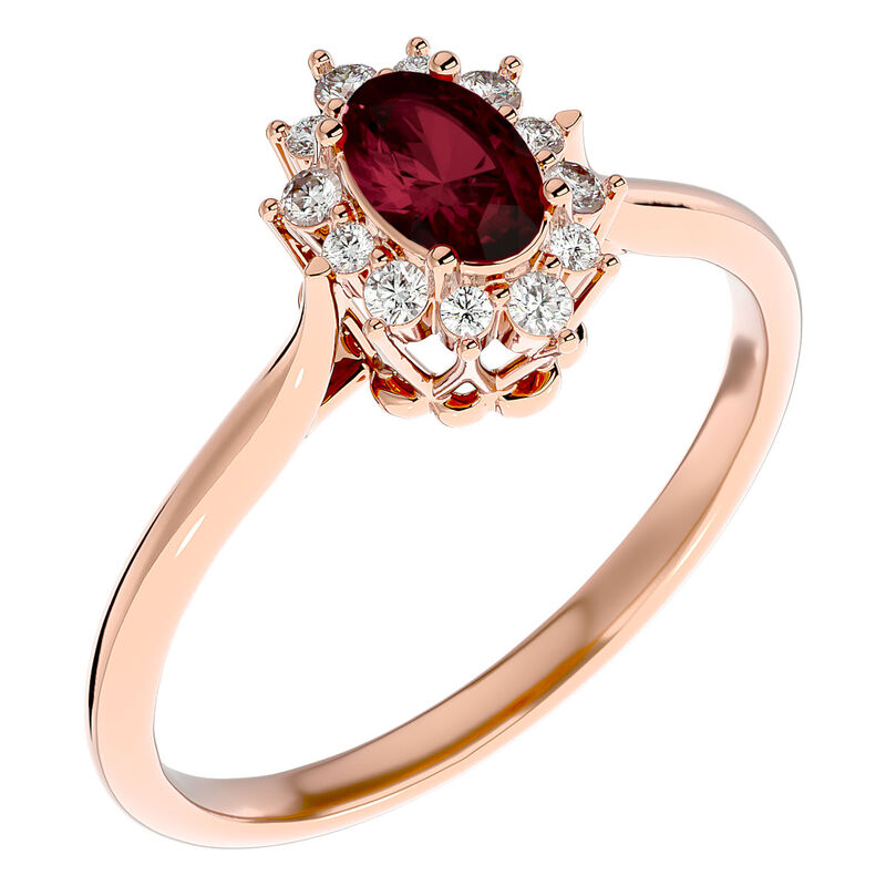 Oval-Cut Garnet & Diamond Halo Ring in 14k Rose Gold image number null