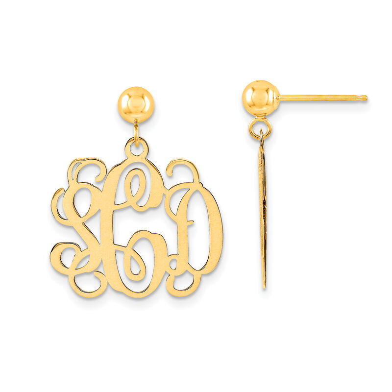 Polished Monogram Post Dangle Earrings in 14k Yellow Gold (up to 3 letters) image number null