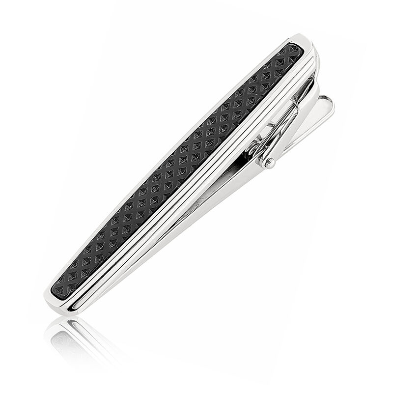 Men's Black Stainless Steel Tie Bar with Ion-Plated Texture Inlay image number null