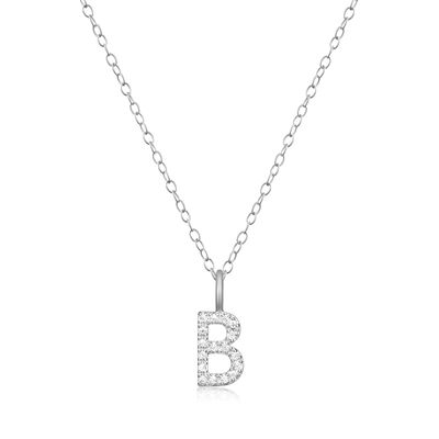 Lab Grown Diamond Letter B Initial Pendant Necklace in Sterling Silver