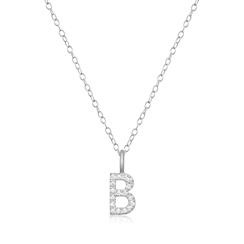 Lab Grown Diamond Letter B Initial Pendant Necklace in Sterling Silver image number null