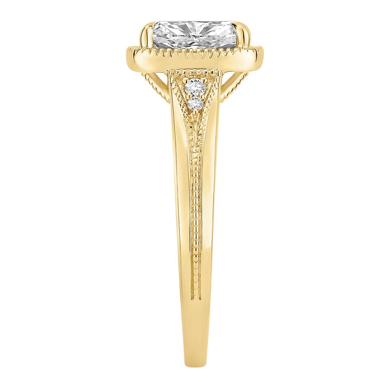 Elongated Cushion Lab Grown Diamond 2 1/5ctw. Beaded Bezel Engagement Ring in 14k Yellow Gold image number null