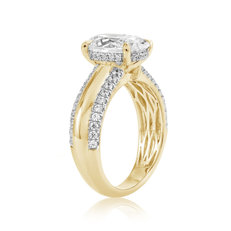 Oval Lab Grown Diamond 3 1/2ctw. Wide Gold and Diamond Engagement Ring in 14k Yellow Gold image number null
