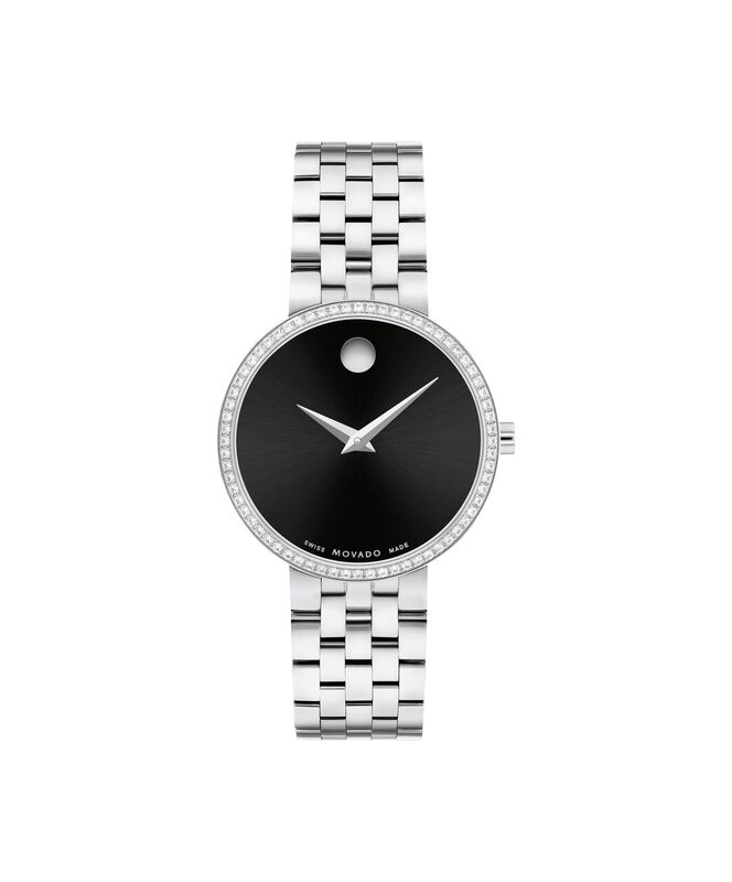 Movado Ladies Stainless Steel Diamond Bezel Museum Classic Watch 