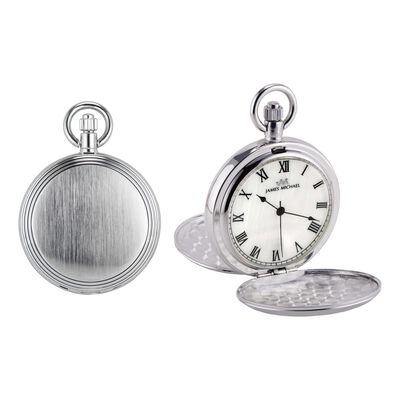 Satin Finish Silver-Tone Stainless Steel Photo Feature Pocket Watch