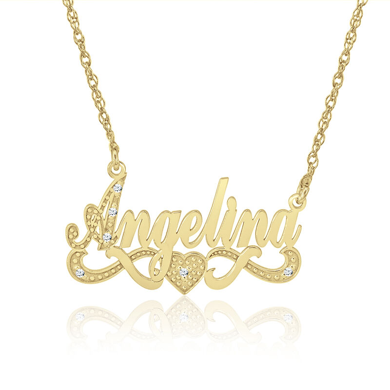 Diamond Accent with Heart Personalized Necklace in Yellow Gold Plated Sterling Silver image number null