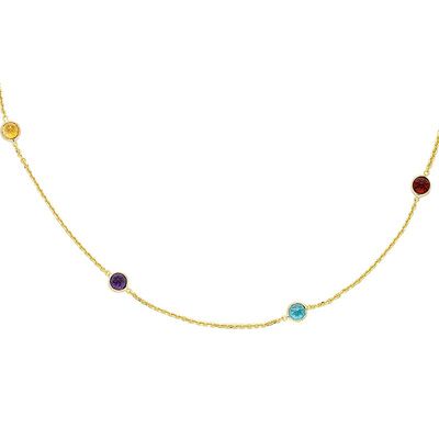 Multi-Gemstone Circle Necklace 18" in 14k Yellow Gold