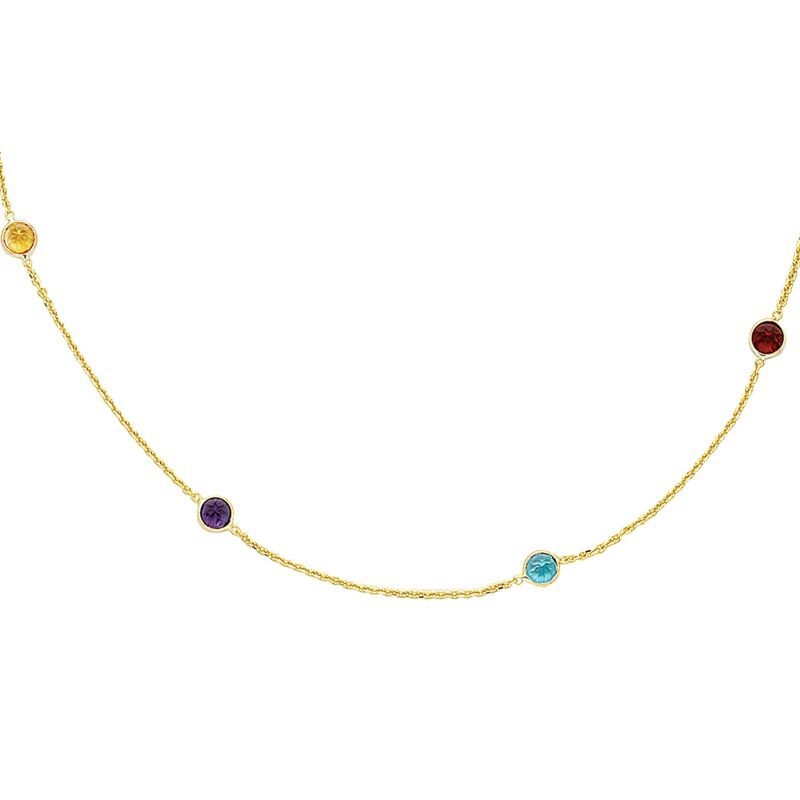 Multi-Gemstone Circle Necklace 18" in 14k Yellow Gold image number null