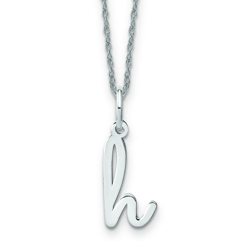 Script H Initial Necklace in 14k White Gold image number null
