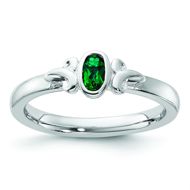 Stackable Created Emerald Ring in Sterling Silver image number null
