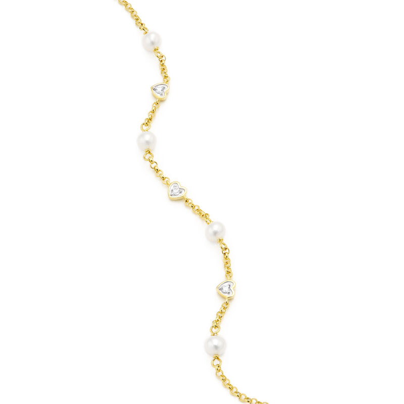 Freshwater Cultured Pearl & Lab Grown Diamond Heart Bracelet in 14k Gold Plated Sterling Silver image number null
