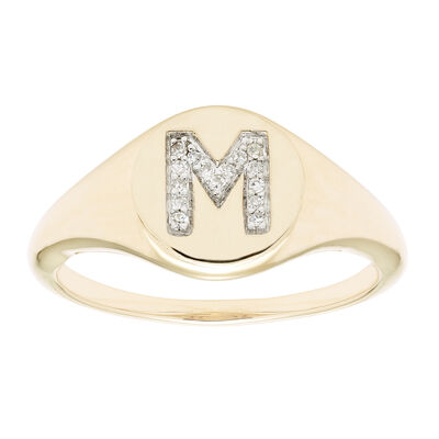 Diamond Initial M Signet Ring in 14k Yellow Gold