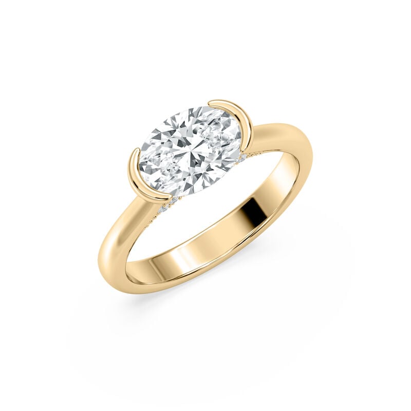 Oval Lab Grown Diamond 3ctw. East West Diamond Bridge Solitaire Engagement Ring in 14k Yellow Gold image number null