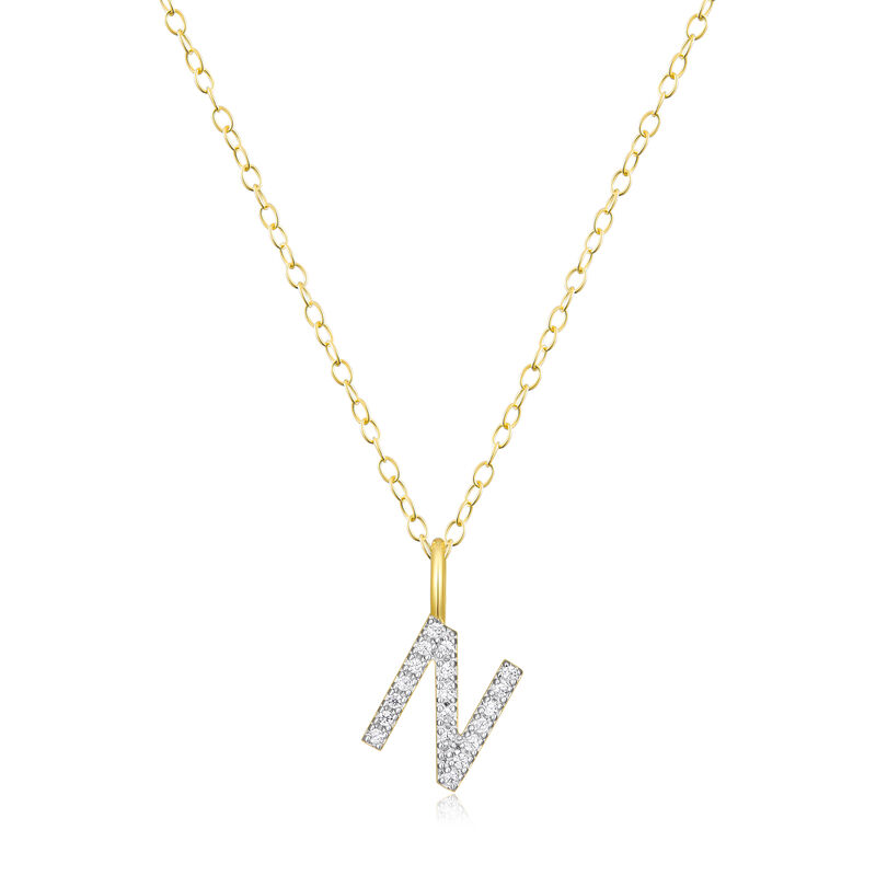 Lab Grown Diamond Letter N Initial Pendant Necklace in 14k Yellow Gold Plated Sterling Silver image number null