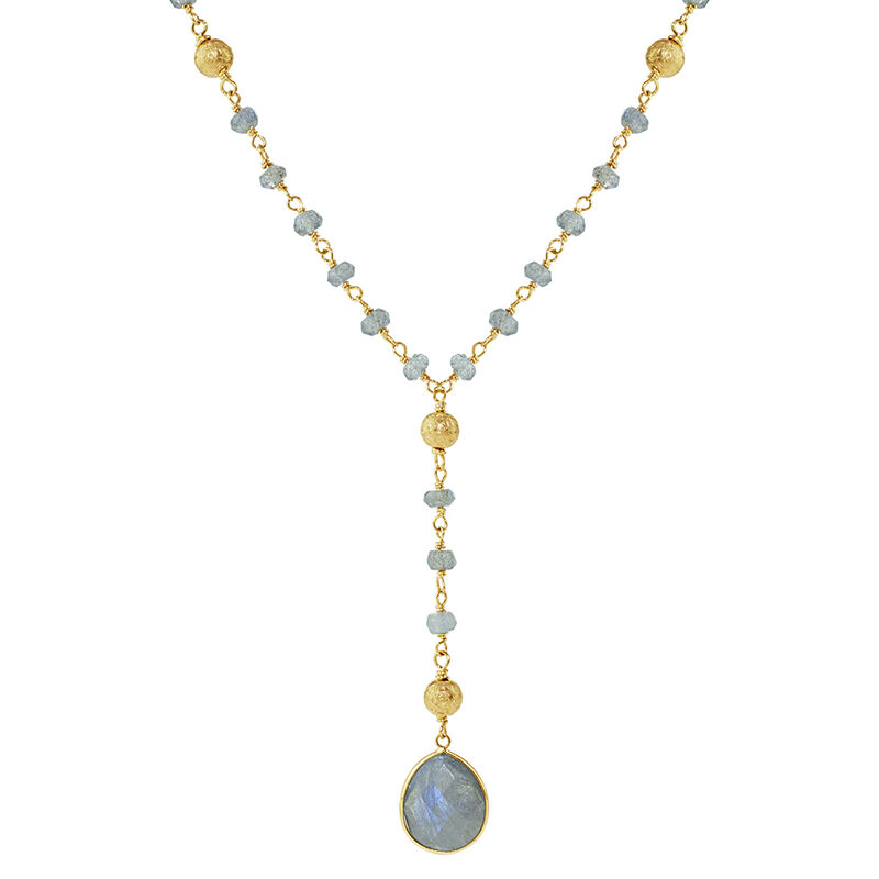 Labradorite Gemstone Lariat Fashion Necklace in 14k Yellow Gold image number null
