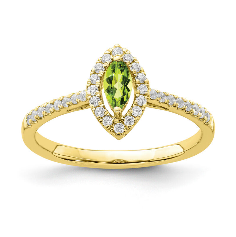 Marquise-Cut Peridot & Diamond Ring in 10k Yellow Gold image number null